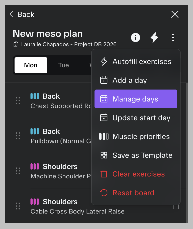 Workout Drag and Drop Mobile Menu